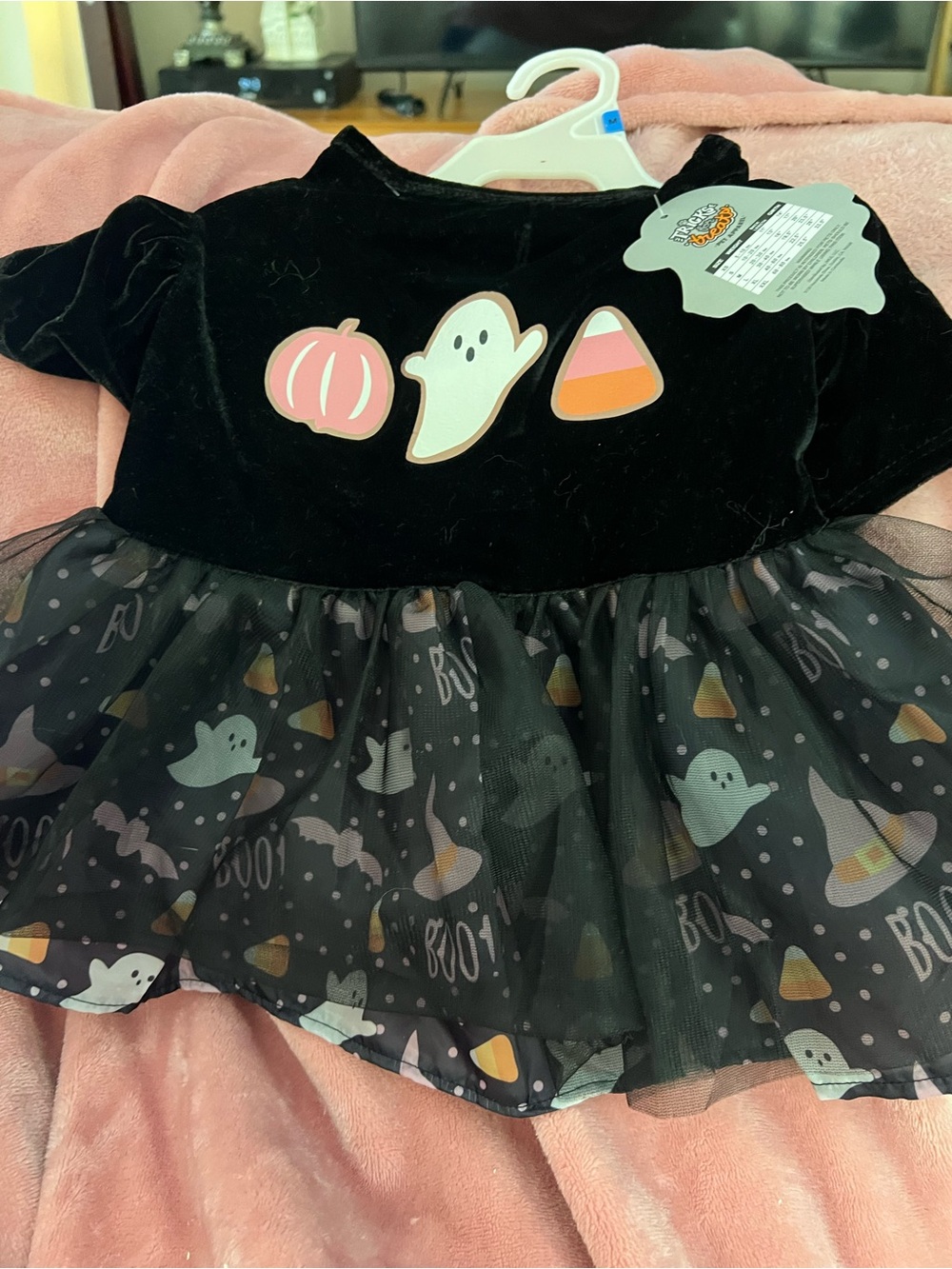 Dog Halloween Ghost & Candy Corn Tulle Dress - Black